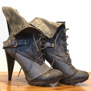 Lace Up Slouch Stiletto Boots 8.5